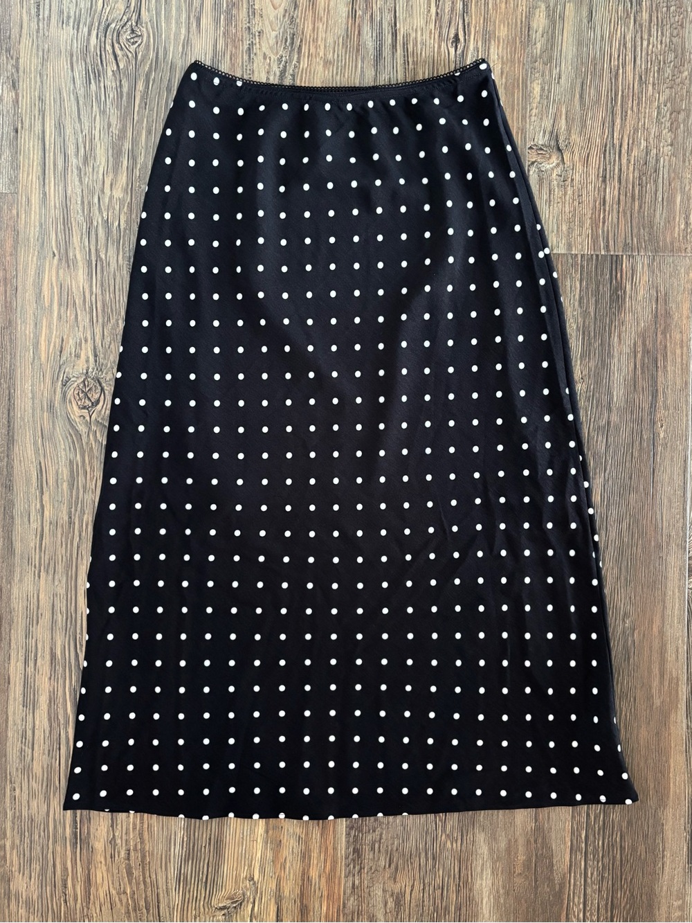 Aeropostale Polka Dot Midi Skirt Medium Black White Picot Trim Back Darts Lined